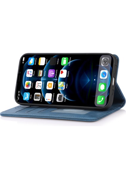 Iphone 12/12 Pro Telefon Kılıfı Önleme Önleme Pu Deri Cep Telefon Kılıfı Güçlü Manyetik Adsorpsiyon Flip Stand Cüzdan Telefon Kabuk Mavisi (Yurt Dışından)