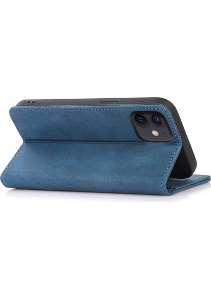 Iphone 12/12 Pro Telefon Kılıfı Önleme Önleme Pu Deri Cep Telefon Kılıfı Güçlü Manyetik Adsorpsiyon Flip Stand Cüzdan Telefon Kabuk Mavisi (Yurt Dışından)
