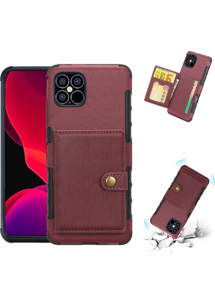 Shouhushen Pu Deri Kaplamalı Pc Tpu Iphone 12 Pro/iphone 12 Için Fırçalı Kapak - Şarap Kırmızısı (Yurt Dışından)