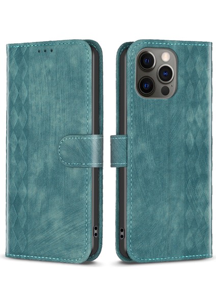 Iphone 12/12 Pro Magnicy Tedoke Baskı Izgara Desen Standı Kapak Telefon Cüzdanı Kılıf Yeşili (Yurt Dışından)