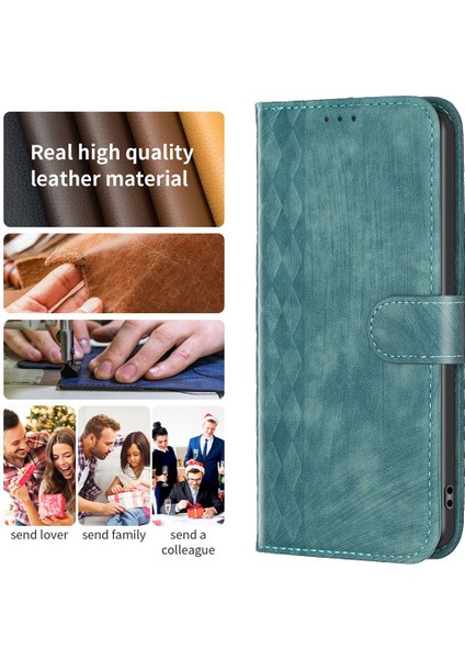 Iphone 12/12 Pro Magnicy Tedoke Baskı Izgara Desen Standı Kapak Telefon Cüzdanı Kılıf Yeşili (Yurt Dışından)