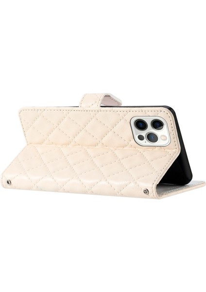 Iphone 12 Pro Maks Maksimum Dikiş Hattı Rhombus Dokusu Pu Deri Telefon Kapağı Cüzdan Kabuğu Stand Telefon Kılıfı Beyaz (Yurt Dışından) fırsatları