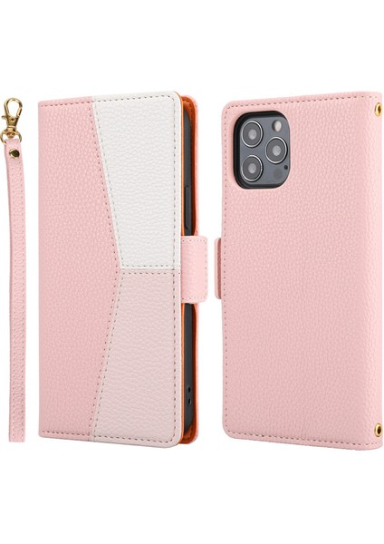 Litchi Doku Cüzdan Tasarımı Iphone 12 Için Çeşitli Renkli Deri Cüzdan Kılıfı 6.1 12 Pro-Pembe (Yurt Dışından)