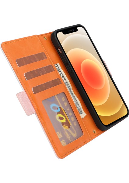 Litchi Doku Cüzdan Tasarımı Iphone 12 Için Çeşitli Renkli Deri Cüzdan Kılıfı 6.1 12 Pro-Pembe (Yurt Dışından) fırsatları