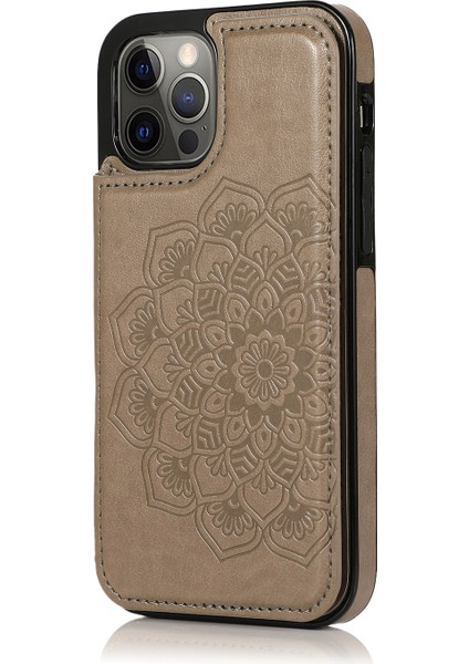 Iphone 12/12 Pro Pu Derisi+Tpu Hibrid Kickstand Cep Telefonu Case-Grey Için Mandala Çiçeği (Yurt Dışından) fiyatları