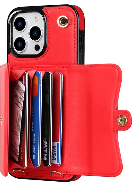 Iphone 12/12 Pro Pu Deri +Tpu Telefon Kılıf Kart Yuvaları Kısa +Uzun Kayışlar Kırmızısı ile Kickstand Cover (Yurt Dışından)