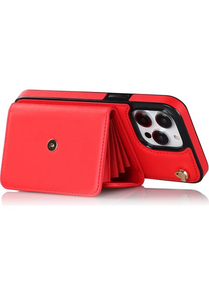 Iphone 12/12 Pro Pu Deri +Tpu Telefon Kılıf Kart Yuvaları Kısa +Uzun Kayışlar Kırmızısı ile Kickstand Cover (Yurt Dışından)