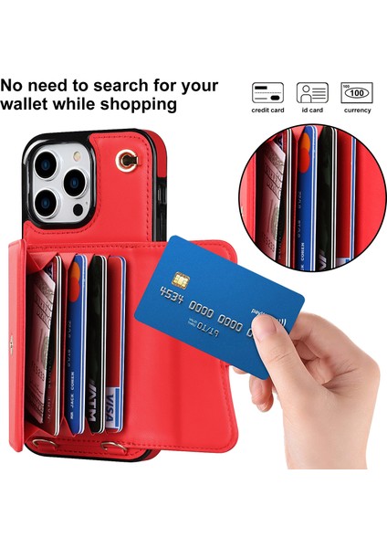 Iphone 12/12 Pro Pu Deri +Tpu Telefon Kılıf Kart Yuvaları Kısa +Uzun Kayışlar Kırmızısı ile Kickstand Cover (Yurt Dışından)