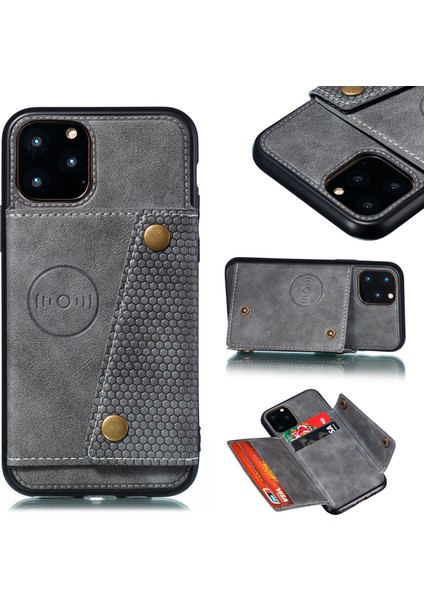Iphone 12 Pro Max 6.7 Inç-Gri Için Pu Deri Kaplamalı Tpu Kapağı [dahili Araç Manyetik Sayfası] (Yurt Dışından)
