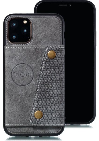 Iphone 12 Pro Max 6.7 Inç-Gri Için Pu Deri Kaplamalı Tpu Kapağı [dahili Araç Manyetik Sayfası] (Yurt Dışından)