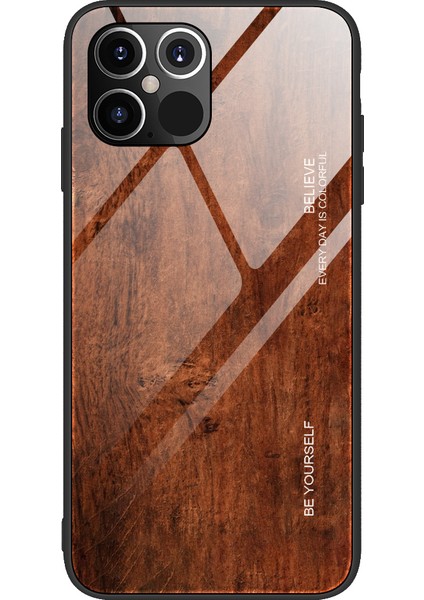 Ahşap Cilt Tpu+Iphone 12 Pro/12 Için Temperli Cam Kabuk - Kahve (Yurt Dışından)
