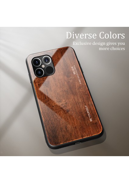 Ahşap Cilt Tpu+Iphone 12 Pro/12 Için Temperli Cam Kabuk - Kahve (Yurt Dışından)