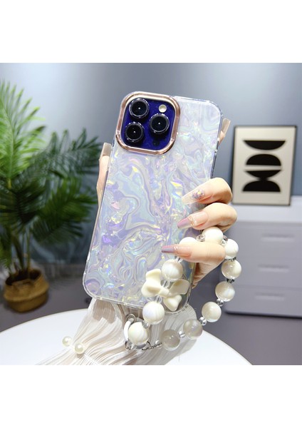 Iphone 12/12 Pro Shell Desen Kılıfı Tpu+Pc Imd Telefon Kapağı Inci El Zinciri-Beyaz (Yurt Dışından)