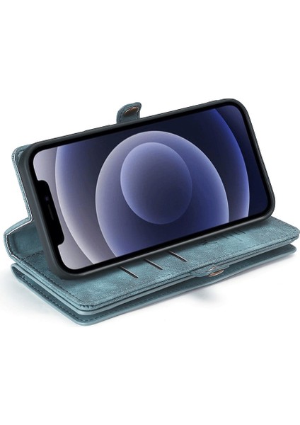 Şok Geçirmez Çıkarılabilir 2'si 1 Arada Manyetik Cüzdan Tasarım Telefon Kapağı, iPhone 12/12 Pro-Mavi Için Stand ile (Yurt Dışından)