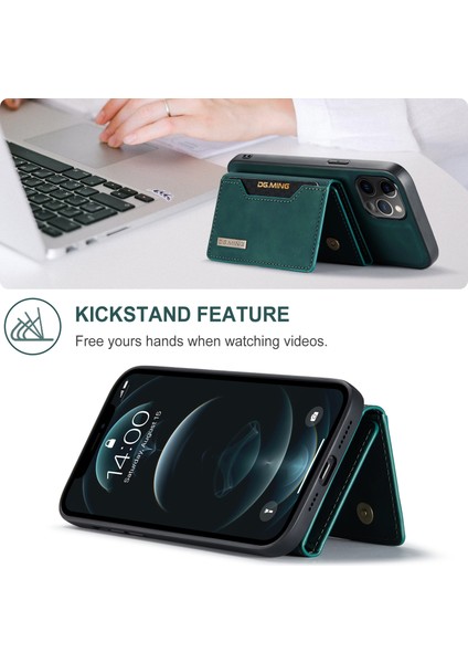 Iphone 12 /12 Pro - Green Için Kickstand ile Seri Pu Deri Manyetik Üçlü Çıkar Cüzdan Telefon Kılıfı (Yurt Dışından)