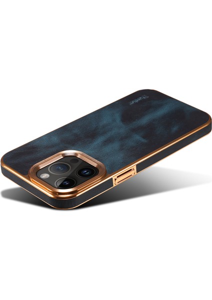Iphone 12/12 Pro Telefon Kılıfı Için Mumsu Dokulu Elektraplatma Kılıfı Orijinal Inek Deri+Pu Deri+Pc Telefon Kapak Mavisi (Yurt Dışından)
