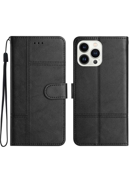 Iphone 12/12 Için Pro Telefon Vaka Iş Stili Telefon Kılıf Anti-Giyim Anti Cowhide Doku Pu Deri Folio Flip Telefon Cüzdanı Kapak Stand Telefon Kabuk Black (Yurt Dışından)