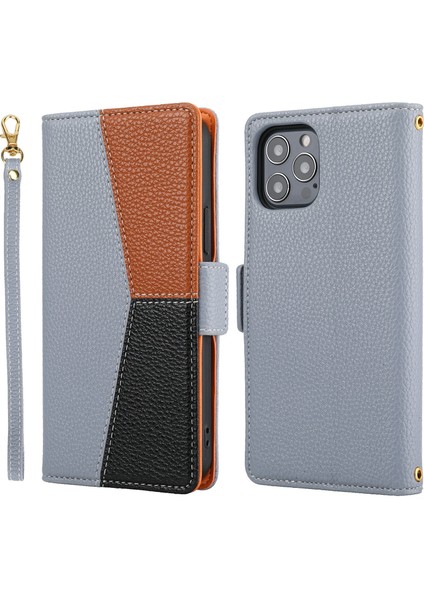 Litchi Doku Cüzdan Tasarımı Iphone 12 Için Çeşitli Renkli Deri Cüzdan Kılıfı 6.1 12 Pro-Gre (Yurt Dışından)