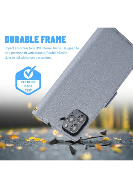 Litchi Doku Cüzdan Tasarımı Iphone 12 Için Çeşitli Renkli Deri Cüzdan Kılıfı 6.1 12 Pro-Gre (Yurt Dışından)