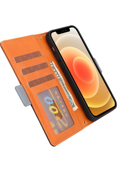 Litchi Doku Cüzdan Tasarımı Iphone 12 Için Çeşitli Renkli Deri Cüzdan Kılıfı 6.1 12 Pro-Gre (Yurt Dışından)