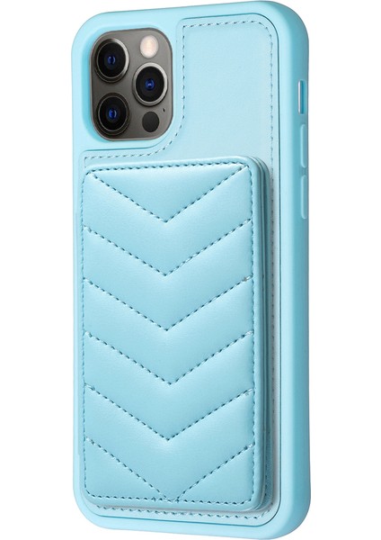 Iphone 12 Pro Max Slim Fit Wave Doku Telefon Kılıf Kart Tutucu Kickstand Tpu+Pu Deri Telefon Kabuk Mavisi (Yurt Dışından)