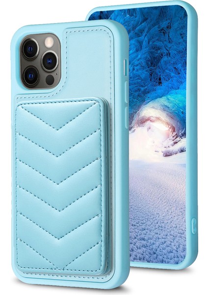 Iphone 12 Pro Max Slim Fit Wave Doku Telefon Kılıf Kart Tutucu Kickstand Tpu+Pu Deri Telefon Kabuk Mavisi (Yurt Dışından) fiyatları