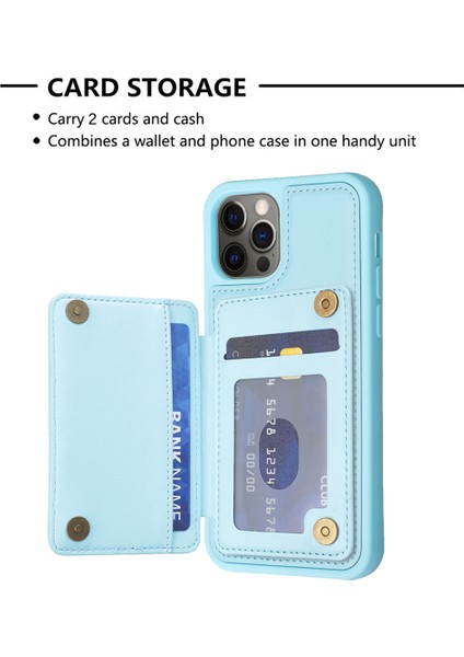 Iphone 12 Pro Max Slim Fit Wave Doku Telefon Kılıf Kart Tutucu Kickstand Tpu+Pu Deri Telefon Kabuk Mavisi (Yurt Dışından) fırsatları