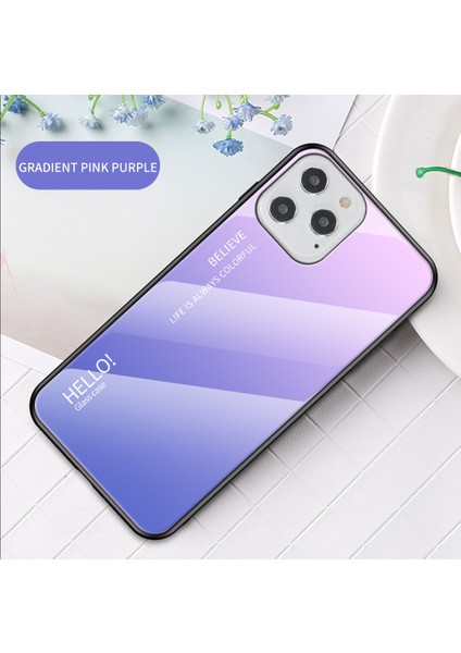 Gradyan Renk Temsilli Cam + Pc + Tpu Kabuğu Iphone 12 Pro / 12 - Pembe / Mor (Yurt Dışından)