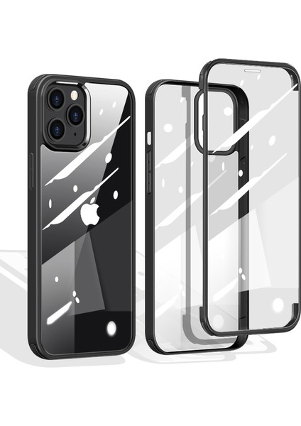 Iphone 12 Pro/12 Için Çift Taraflı Temperli Cam + Tpu Hibrit Kabuk - Siyah (Yurt Dışından)