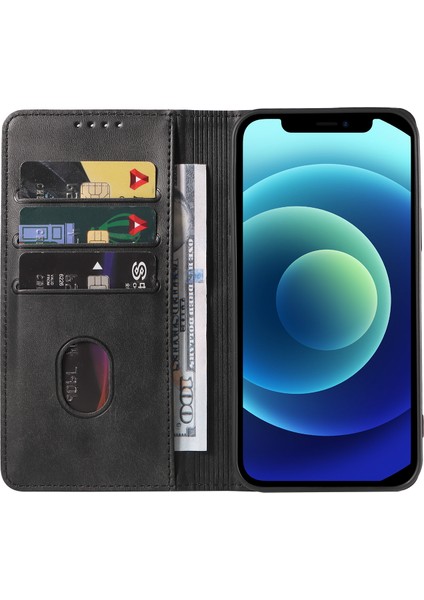 Iphone 12/12 Pro Telefon Kılıfı Anti-Çizelge Anti Telefon Kılıfı Cüzdan Manyetik Deri Stand Buzağı Dokusu Telefon Kapak Black (Yurt Dışından) modelleri