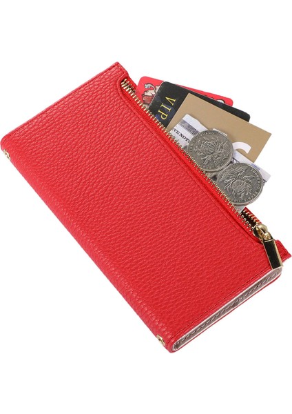 Iphone 12 Pro Max Zipper Cep Tasarımı Için Litchi Doku Telefon Kılıfı, Pu Deri Deri Şok Geçirmez Flip Kapak Cüzdanı Strap-Red ile (Yurt Dışından)