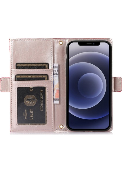 Iphone 12 Pro Max Zipper Cep Tasarımı Için Litchi Doku Telefon Kılıfı, Pu Deri Deri Şok Geçirmez Flip Kapak Cüzdanı Strap-Red ile (Yurt Dışından)