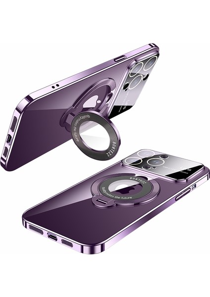 Iphone 12 Pro Max Telefon Kılıfı Için Magsafe Pc Kasa Ile Ilgili Kıckstand Elektrolak Telefon Kapak Cam Lens Kurulu Davar Mor Mor Muh (Yurt Dışından)