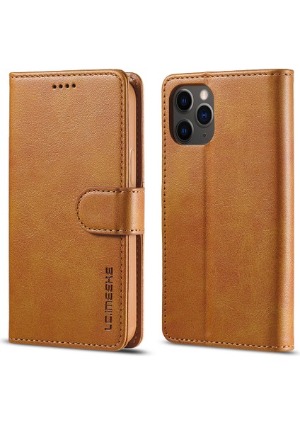 Iphone 12 Pro Max 6.7 Inç Için Cüzdan Standı Deri Kabuk Cep Telefonu Kasası - Kahverengi (Yurt Dışından)