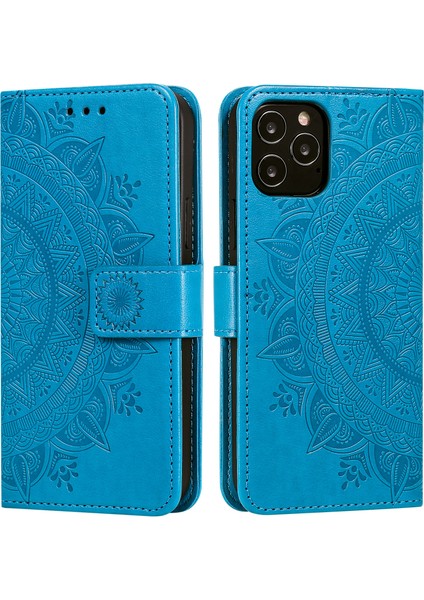 Iphone 12/12 Pro Telefon Kılıfı Mandala Çiçek Baskılı Pu Derisi Manyetik Cüzdan Kılıfı Tpu Iç Kapak Folio Stand Kapağı Strap -Blue (Yurt Dışından) fiyatları