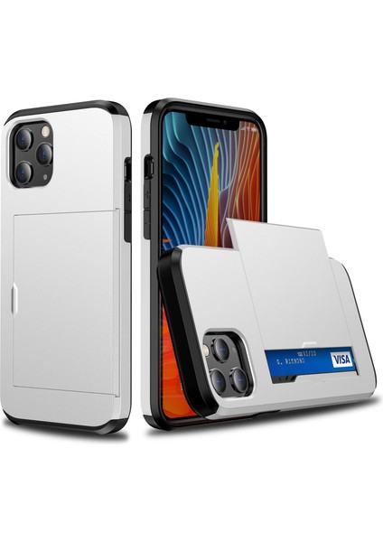 Iphone 12 Pro/12 Anti-Çizgi Anti-Çizelge Dayanıklı Şok Geçirmez Toz Toşt Telefon Çantası Slayt Kartı Yuvası Plastik+Tpu Hibrid Kabuk Telefon Kapağı Kılıf Beyaz (Yurt Dışından)