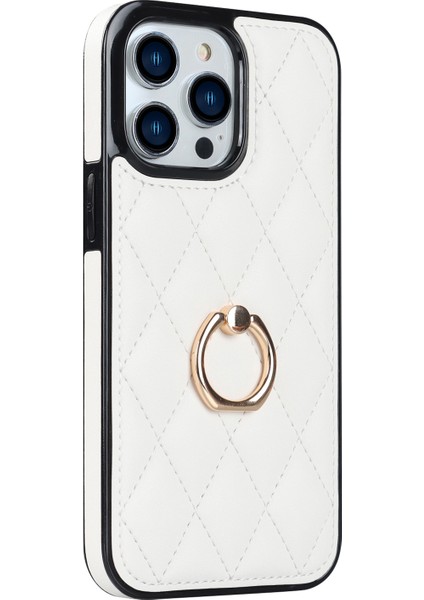 Iphone 12 Pro / 12 Pu Deri+Tpu Cep Telefonu Kılıf Şok Geçirmez Kickstand Telefon Kapağı - Beyaz (Yurt Dışından)