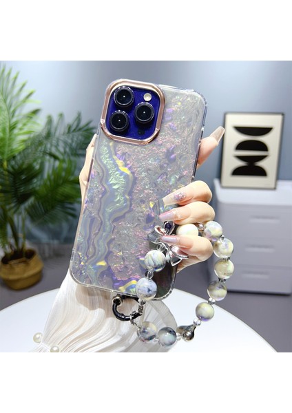 Iphone 12/12 Pro Shell Pattern Case Tpu+Pc Imd Telefon Kapağı Inci El Zinciri Işık Gri (Yurt Dışından)
