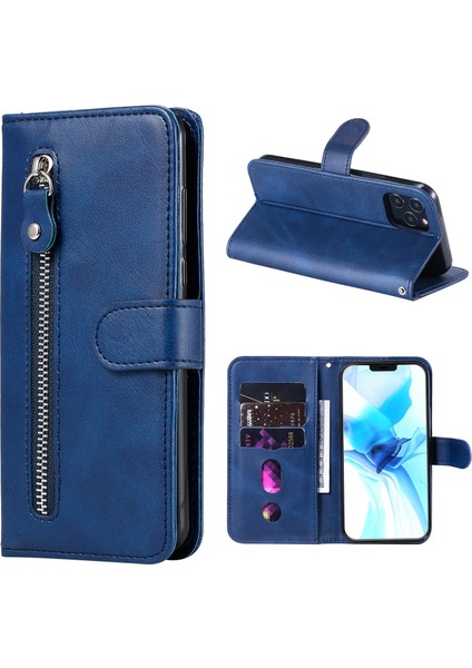 Fermuar Cep Deri Koruyucu Cüzdan Stand Kapağı Iphone 12 Pro/12 - Mavi (Yurt Dışından)