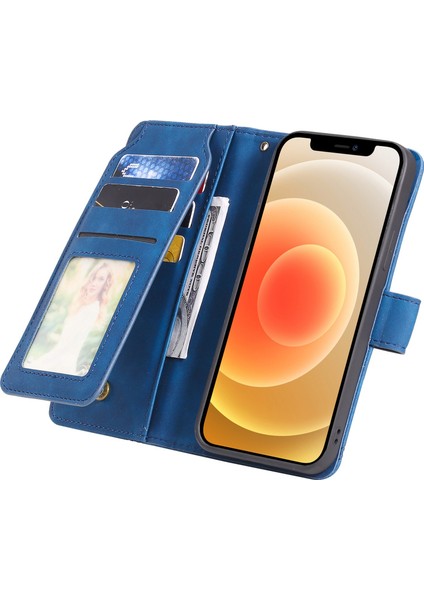 Iphone 12/12 Pro Telefon Kılıfı Için Folio Flip Pu Deri Stand Kapağı Birden Fazla Kart Yuvası ve Nakit Cep Mavisi ile Basılı Cep Telefonu Kasası (Yurt Dışından)