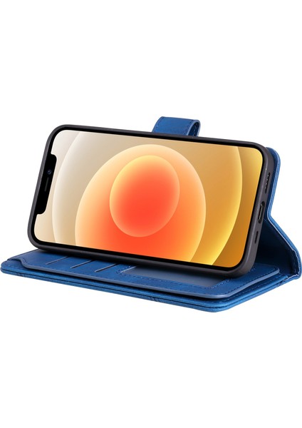 Iphone 12/12 Pro Telefon Kılıfı Için Folio Flip Pu Deri Stand Kapağı Birden Fazla Kart Yuvası ve Nakit Cep Mavisi ile Basılı Cep Telefonu Kasası (Yurt Dışından)