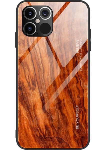 Ahşap Cilt Tpu+Iphone 12 Için Temperli Cam Kabuk/12 - Turuncu (Yurt Dışından)