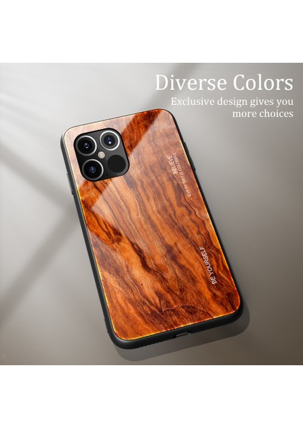Ahşap Cilt Tpu+Iphone 12 Için Temperli Cam Kabuk/12 - Turuncu (Yurt Dışından)