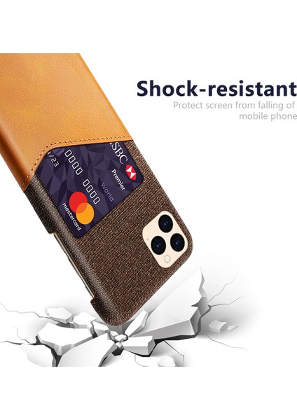 Kart Tutucu Kumaş + Pu Deri Kaplı Pc Kapağı iPhone 12 Pro/iphone 12-Brown Için (Yurt Dışından) modelleri