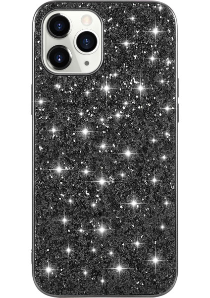 IPhone 12 Pro Max 6.7 Inç Için Işıltılı Payetler Kaplama Tpu Çerçevesi + Pc Hibrid Kabuk Kasası - Siyah (Yurt Dışından)