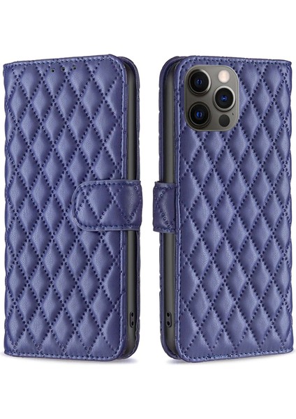 Iphone 12 Pro Telefon Kılıfı Için Baskılı Rhombus Desen Deri Cüzdan Kılıfı Kredi Kartı Sahibi Flip Folio Kitabı Manyetik Pu Telefon Kapak Mavisi (Yurt Dışından)
