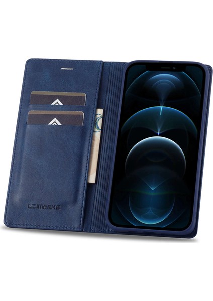 Iphone 12 Pro Max Rfıd Blowantıctıon Mantıcety Auto Kapalı Pu Deri Kılıf Telefon Cüzdan Stand Kapak Mavisi (Yurt Dışından)