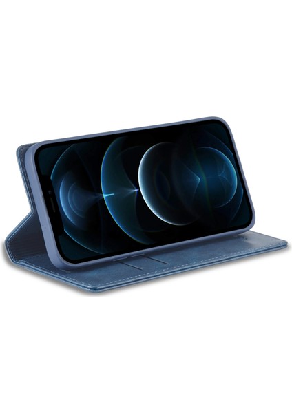 Iphone 12 Pro Max Rfıd Blowantıctıon Mantıcety Auto Kapalı Pu Deri Kılıf Telefon Cüzdan Stand Kapak Mavisi (Yurt Dışından)