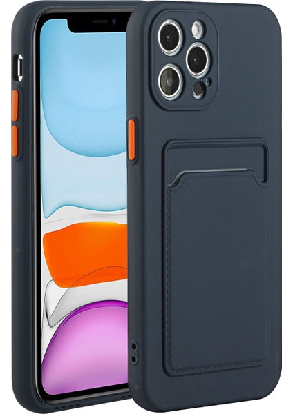 Yumuşak Tpu Telefon Kılıfı Iphone 12 Pro Max Için Kart Yuvası ile Iyi Korumalı Kapak - Koyu Mavi (Yurt Dışından)