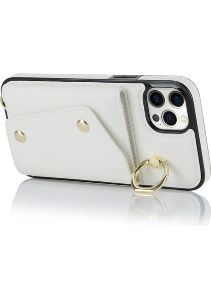Iphone 12 Pro Ring Kickstand Pu Deri Kaplamalı Tpu Arka Kapak-Beyaz (Yurt Dışından)